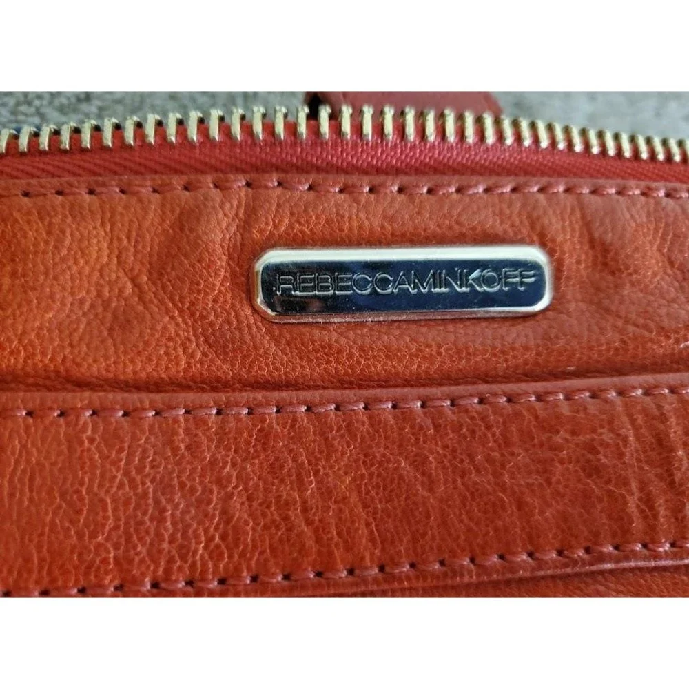 Rebecca Minkoff Women's Zip Closure Crossbody Handbag Leather Orange Chain